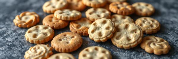 Assorted golden cookies laid out on a surface ready for enjoyment and sharing during a casual gathering or snack time photo