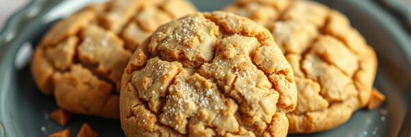 Delicious peanut butter cookies on a decorative plate ready for a sweet treat or dessert sharing among friends photo