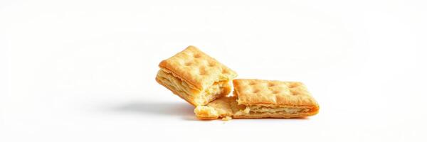Crackers with a light filling on a plain background highlighting their crisp texture and golden color photo