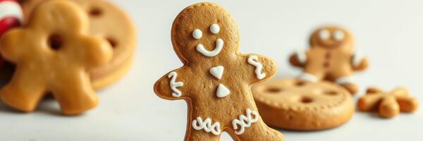Gingerbread cookies decorated with icing during a festive holiday baking session photo