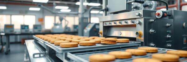 Cookie manufacturing process in a modern bakery facility during daytime production hours photo