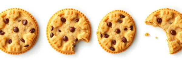 Delicious cookie progression showing stages of enjoyment with bites taken from each cookie photo