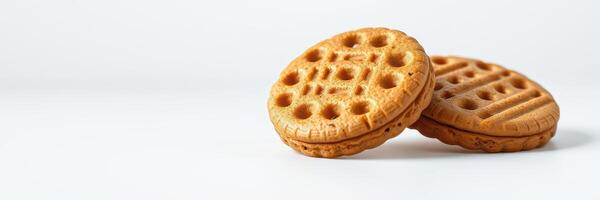 Delicious crispy cookies with intricate patterns on a clean background, perfect for snack time or dessert photo