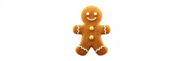 Gingerbread cookie decorated with icing on a plain background during the holiday season photo