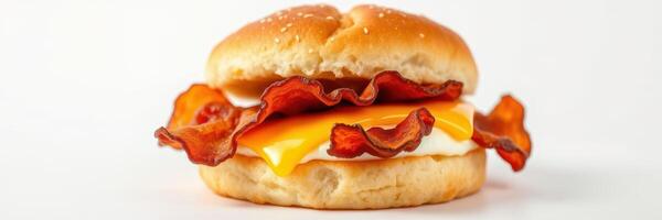Perfect breakfast sandwich with crispy bacon, egg, and soft bun ready to enjoy for a satisfying meal photo