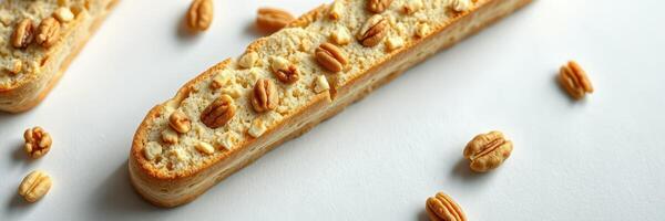 Crispy oat snack with nuts showcased on a white surface for a simple culinary presentation photo