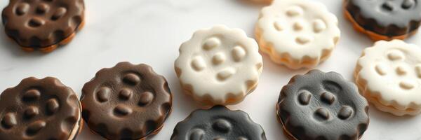 Deliciously crafted cookies in a variety of flavors arranged on a clean white surface photo
