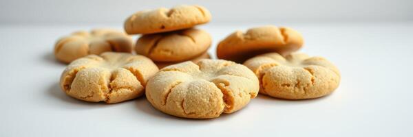 Freshly baked cookies arranged on a white surface in a cozy kitchen setting photo