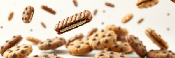 Cookies falling from above create a delicious and playful moment in a whimsical kitchen setting photo