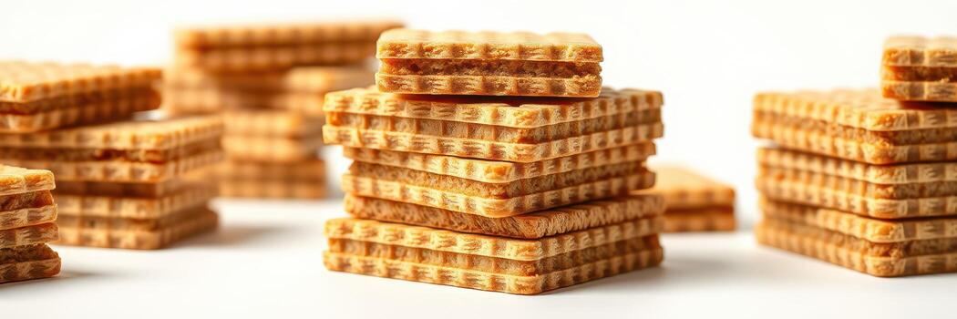 Delicious stacked wafers arranged neatly on a clean surface create an inviting dessert scene photo