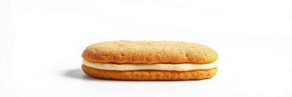 Dessert treat with a creamy filling displayed on a plain background in a bright setting photo