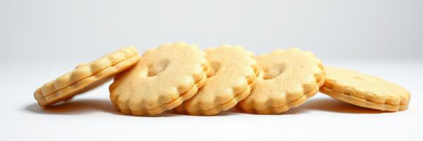Delicious cookies arranged in a line on a clean surface inviting snack time and sweet treats photo