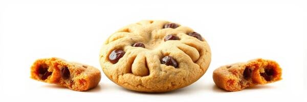 Freshly baked chocolate chip cookies with bites taken out showcasing their soft, gooey center photo