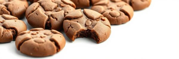 Delicious chocolate cookies with a bite taken out, perfect for dessert or snacks photo