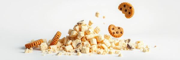 Cookies and crumbs create playful display of flavors during baking session in bright kitchen setting photo