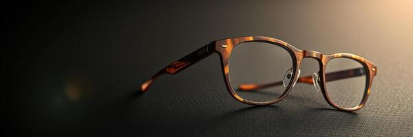 Stylish tortoiseshell reading glasses resting on a dark surface with soft lighting highlighting their design photo