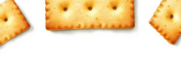 Crunchy baked crackers arranged on a white background ready for a delicious snack or appetizer option photo