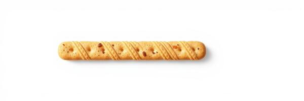 Crispy sweet stick biscuit on a plain background highlighting its texture and design photo