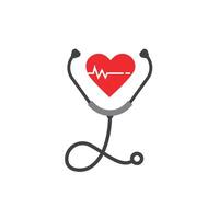 Red heart with heartbeat lines inside a stethoscope vector