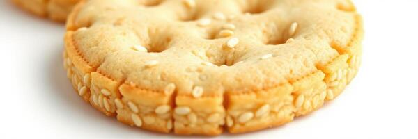 Sesame seed cookies on a clean background with a focus on texture and detail during dessert preparation photo