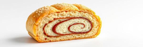 Freshly baked cinnamon roll with a soft texture and distinct spiral pattern photo