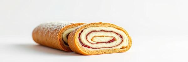 Delightful layers of sweet pastry featuring rich filling displayed on a clean surface photo