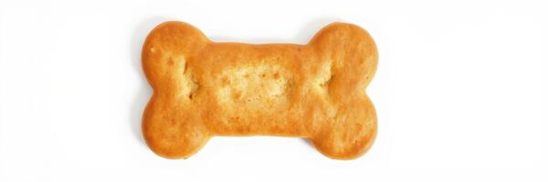 Dog bone shaped cookie laid on a white background with a simple and clean presentation showcasing its design photo