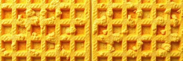 Unique textured waffle pattern with vibrant yellow color displayed on a flat surface for culinary delight photo