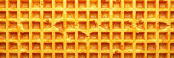 Waffle texture close-up showcasing intricate grid pattern and golden color on a sunny day photo