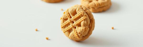 Homemade peanut butter cookies with a rustic appearance on a simple background photo