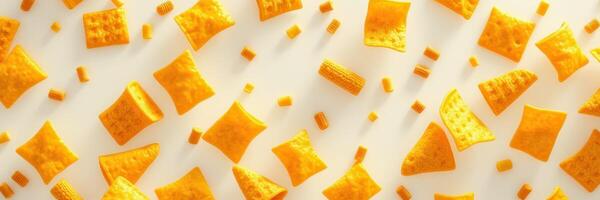 Various snack shapes scattered on a light surface create a vibrant and inviting display of crunchy treats photo