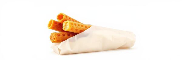 Delicious crispy wafers wrapped in paper ready to be enjoyed as a tasty snack photo