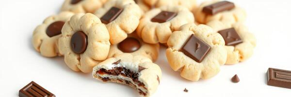 Delicious cookies with chocolate filling and toppings for a sweet treat photo