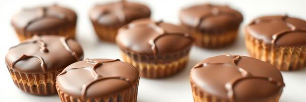 Delicious chocolate covered treats arranged on a light background showcasing their rich texture and glossy finish photo