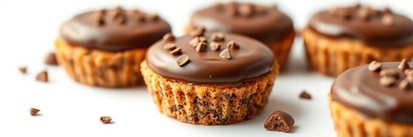 Sweet chocolate topped cookies arranged beautifully on a light background for an appealing dessert display photo