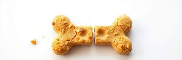 Homemade dog treats shaped like bones with a crunchy texture on a clean white background photo