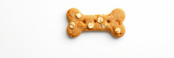 Delicious bone-shaped cookie with white chocolate chips on a clean surface waiting to be enjoyed photo