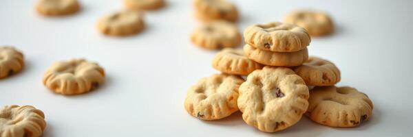 Freshly baked cookies arranged on a light background ready for serving and enjoyed with a glass of milk photo