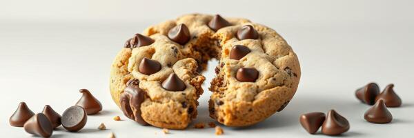 Delicious chocolate chip cookie with melted morsels and a bite taken out photo