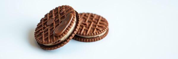 Delicious chocolate wafers stacked on a light background inviting enjoyment and indulgence photo