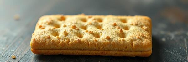 Crunchy biscuit on a dark surface captures the simplicity of snack time photo