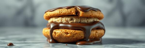 Decadent dessert creation with chocolate and cookie layers on a marble surface photo