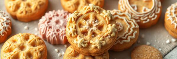 Deliciously decorated cookies on a tray create a festive baking atmosphere perfect for the holidays photo