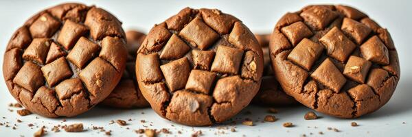 Delicious homemade cookies with a unique pattern resting on a white surface photo