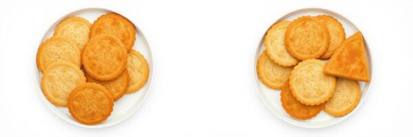 Delicious assortment of baked cookies and pastries displayed on white plates photo