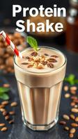 Delicious protein shake with nuts and mint garnished, perfect for post-workout refreshment or healthy snack photo