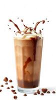 Delicious chocolate beverage with whipped cream and chocolate drizzle in a glass photo
