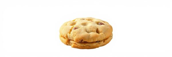 Delicious freshly baked chocolate chip cookie on a plain background perfect for dessert lovers photo