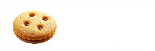 Cookie with jam filling and four holes, perfect for dessert lovers seeking a sweet treat photo