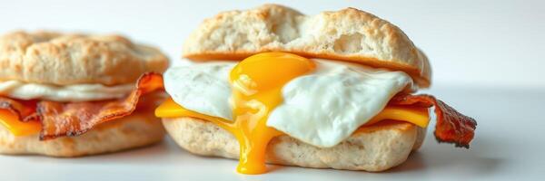 Delicious breakfast sandwich with egg, cheese, and bacon for a perfect morning meal photo